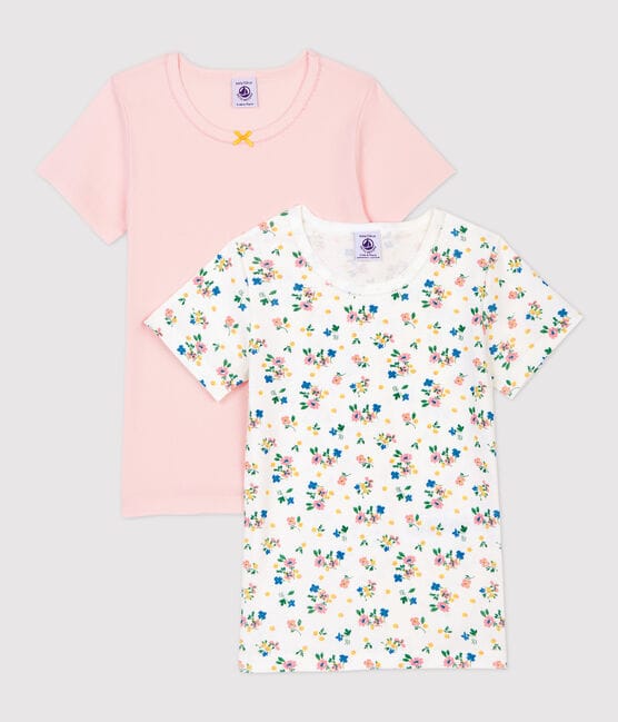 Juego de 2 camisetas de manga corta con estampado floral de niña de algodón variante 1