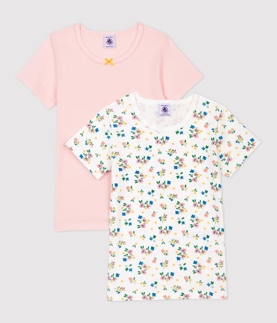 Juego de 2 camisetas de manga corta con estampado floral de niña de algodón variante 1