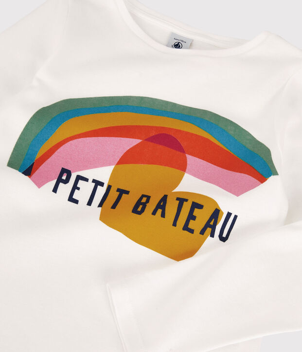 Camiseta de manga larga de algod&oacute;n de ni&ntilde;a blanco
