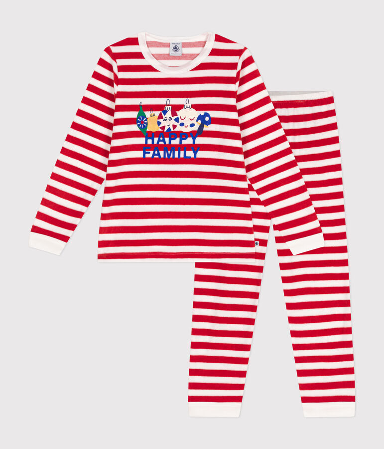 Pijama infantil de terciopelo a rayas rojo AURORA/ MARSHMALLOW