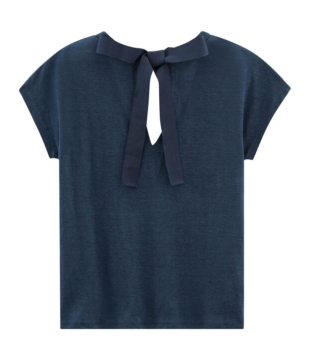 Camiseta manga corta de lino para mujer azul