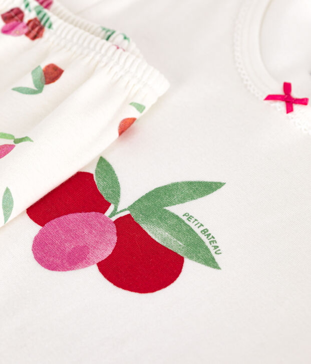 Pijama corto infantil de algod&oacute;n con estampado de frutas blanco/multicolor