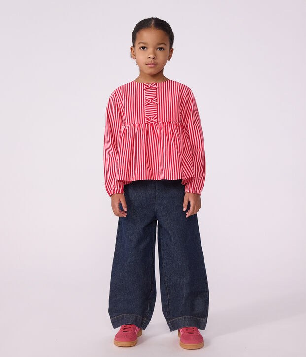 Blusa infantil de manga larga de algod&oacute;n a rayas rosa/rosa