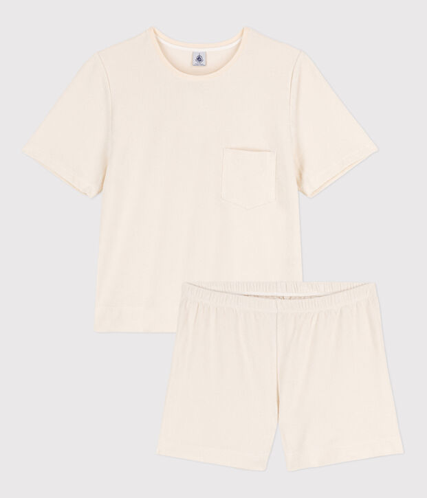 Pijama corto y liso de rizo para mujer crudo