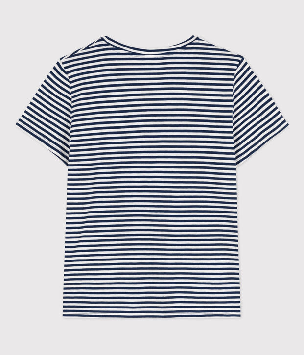 Camiseta LA RECTA de algod&oacute;n con cuello redondo para mujer azul/blanco