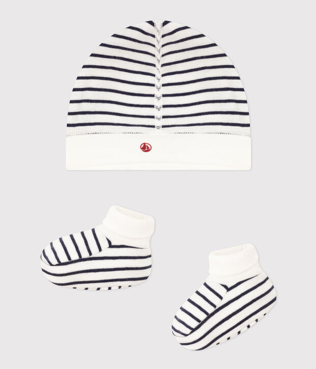 Juego de gorro y patucos marineros para beb&eacute; multicolor
