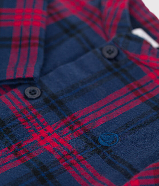 Camisa de franela a cuadros para bebé azul SMOKING/blanco MULTICO