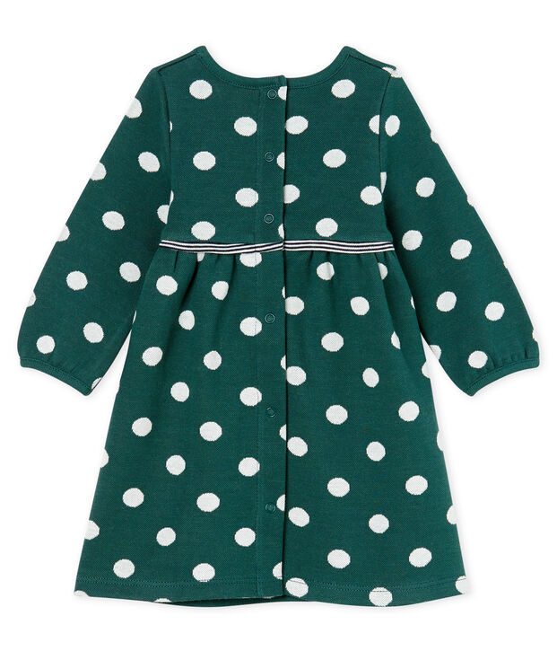 Vestido de manga larga y lunares para beb&eacute; ni&ntilde;a verde/blanco