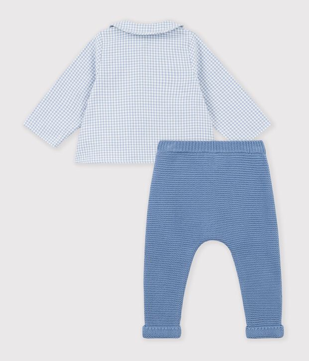 Conjunto para beb&eacute; de algod&oacute;n con bordado en el pecho y estampado vichy multicolor