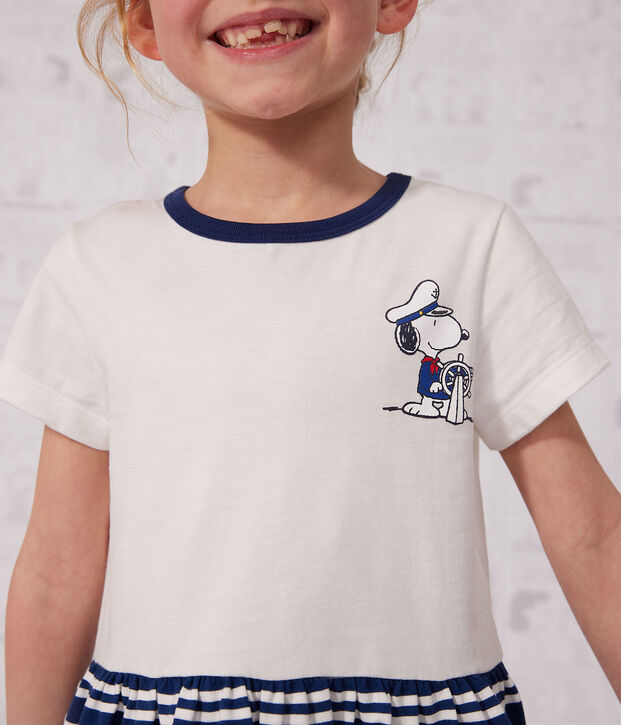 Vestido de manga corta de algod&oacute;n para ni&ntilde;a azul/blanco