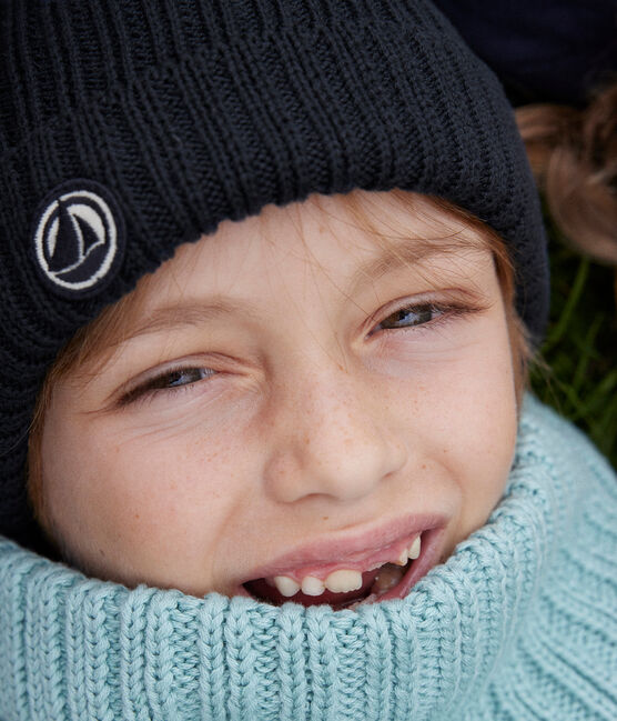 Gorro infantil de punto tricotado con forro polar azul SMOKING