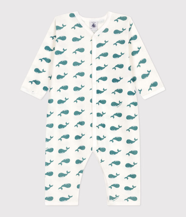 Pijama de beb&eacute; de algod&oacute;n sin patas de ballena verde/verde