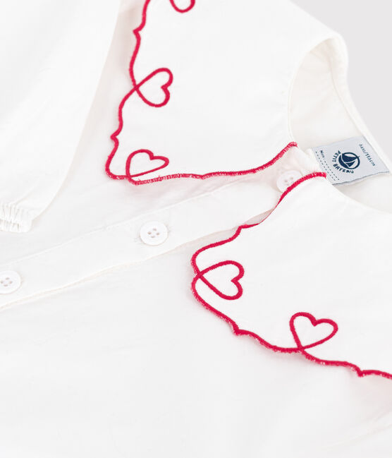 Blusa infantil lisa de manga larga de popelina de algodón blanco ECUME