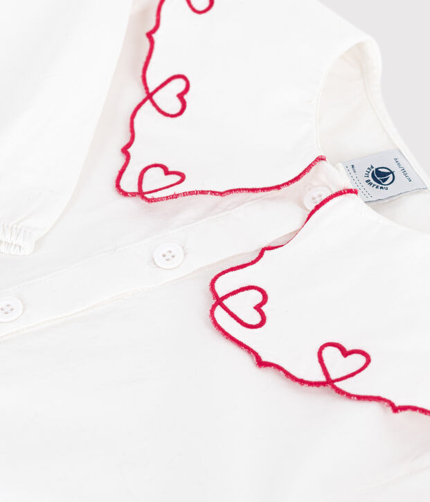 Blusa infantil lisa de manga larga de popelina de algod&oacute;n blanco