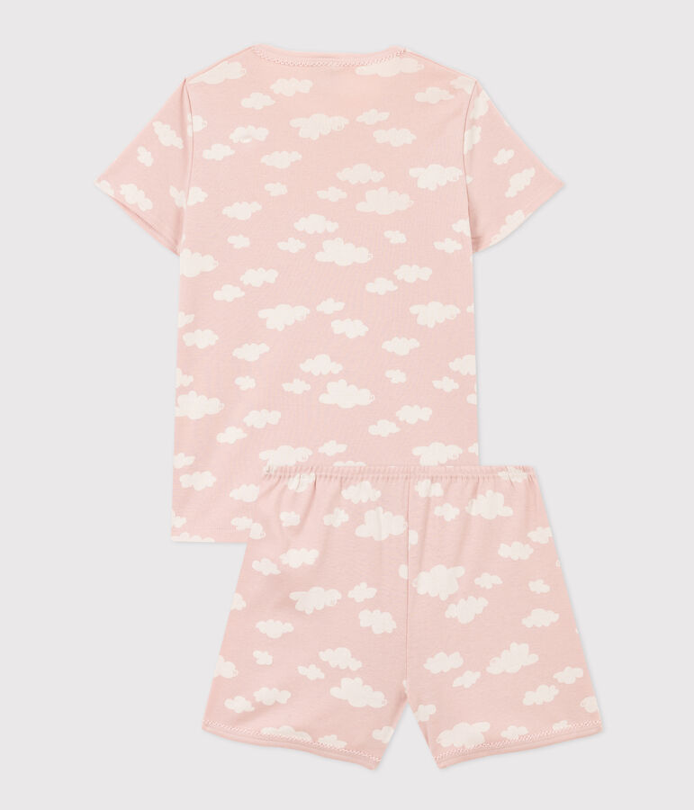 Pijama corto de algod&oacute;n con nubes para ni&ntilde;a rosa/blanco