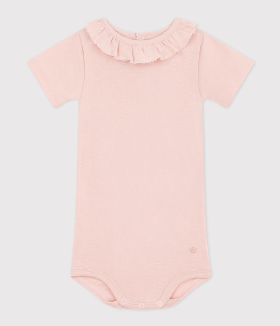 Body de manga corta de algodón con cuello isabelino para bebé rosa SALINE
