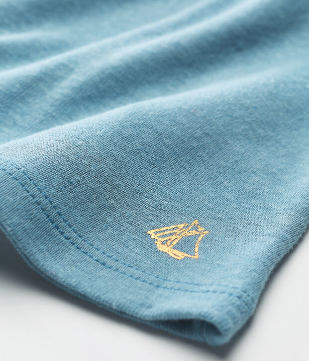 Blusa manga corta de algod&oacute;n/lino para beb&eacute; ni&ntilde;a azul