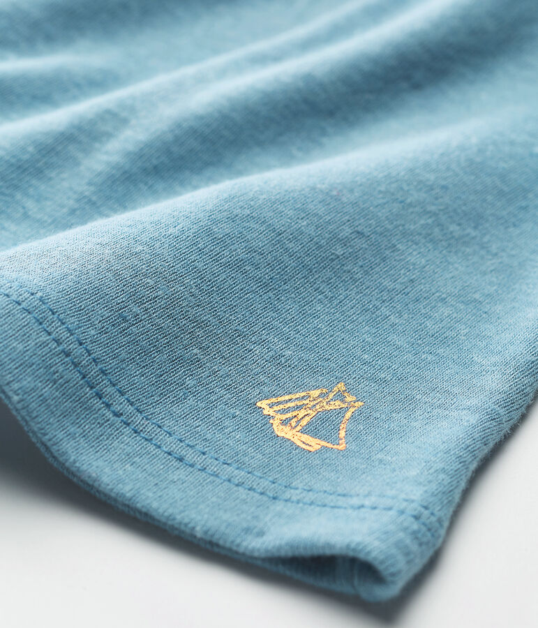 Blusa manga corta de algod&oacute;n/lino para beb&eacute; ni&ntilde;a azul