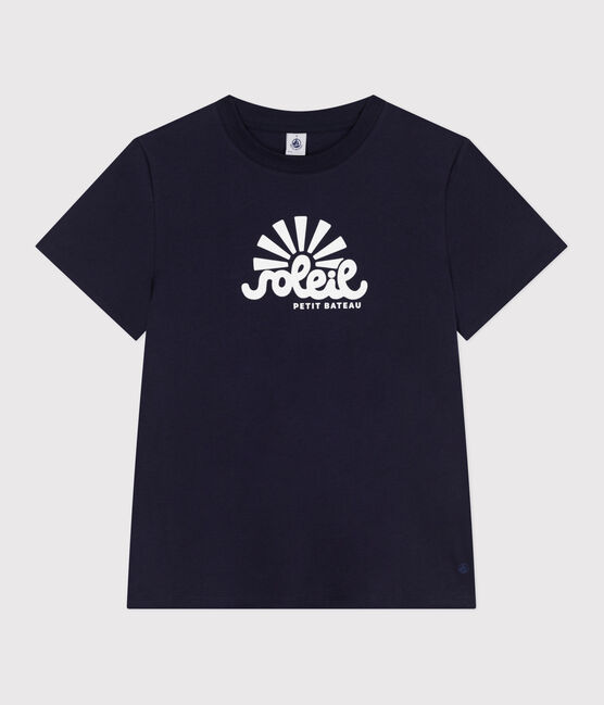 Camiseta Recta de algodón liso para mujer azul SMOKING