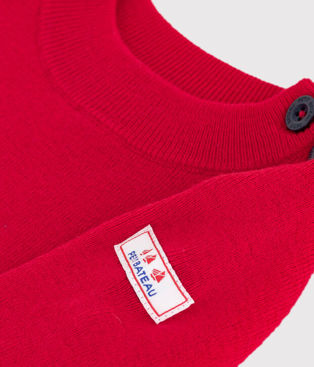 Jersey marinero liso de lana y algod&oacute;n para beb&eacute; rojo