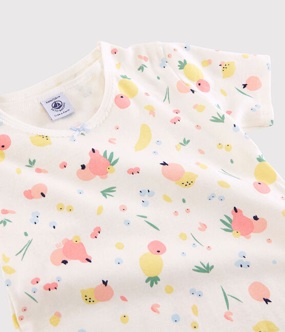Pijama corto snugfit con estampado de frutas de verano de algodón ecológico de niña blanco MARSHMALLOW/blanco MULTICO