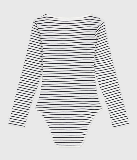Body de algodón y elastano a rayas para mujer blanco MARSHMALLOW/azul SMOKING