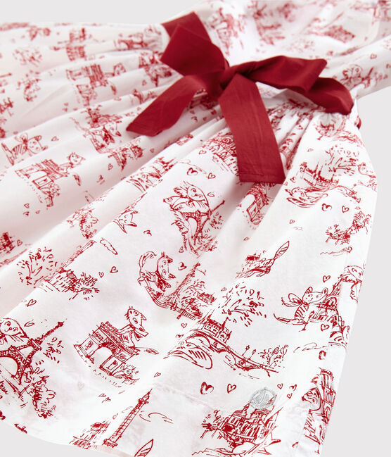 Vestido de manga corta de popelina de niña blanco MARSHMALLOW/rojo TERKUIT