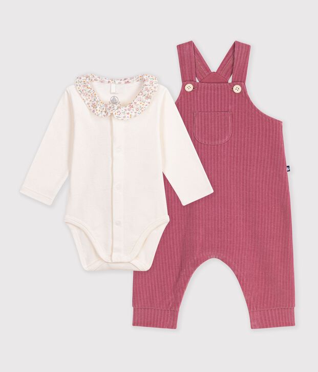 Ensemble salopette et body b&eacute;b&eacute; en coton avec col uni rosa/crudo