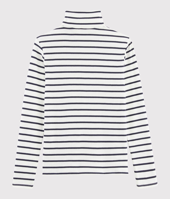Camiseta de cuello alto emblemática de algodón de rayas de mujer blanco MARSHMALLOW/azul SMOKING