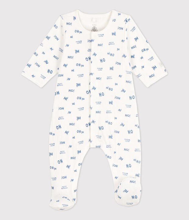 Bodyjama de t&uacute;bico para beb&eacute; blanco/azul