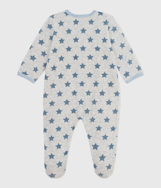 Pijama de terciopelo con estampado de estrellas para beb&eacute; gris/azul