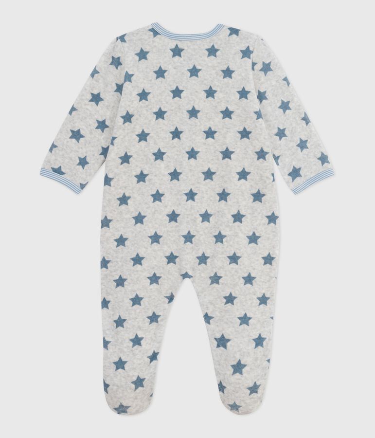 Pijama de terciopelo con estampado de estrellas para beb&eacute; gris/azul