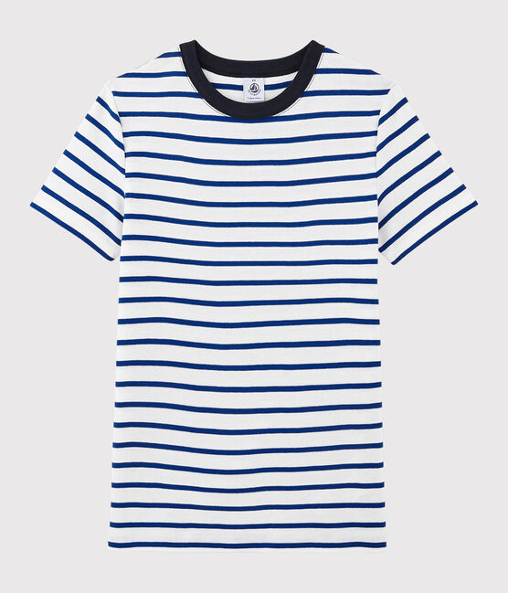 Camiseta de cuello redondo emblemática de algodón de mujer blanco MARSHMALLOW/azul SURF