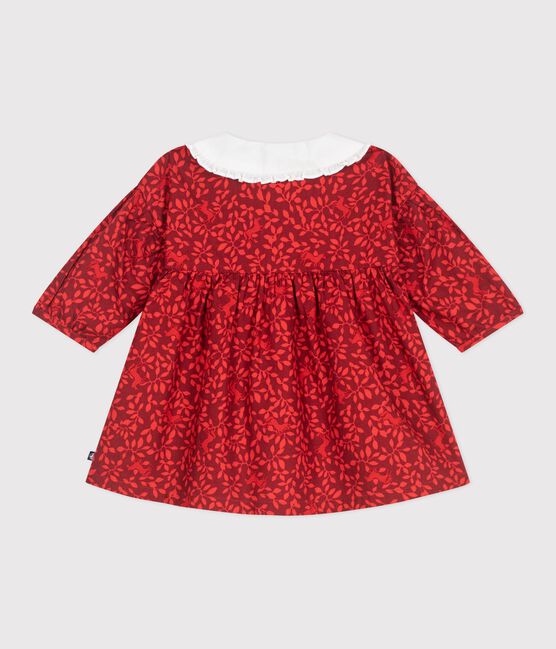Vestido de algodón estampado de manga larga con cuello bordado para bebé rojo AMARANTE/ TERKUIT