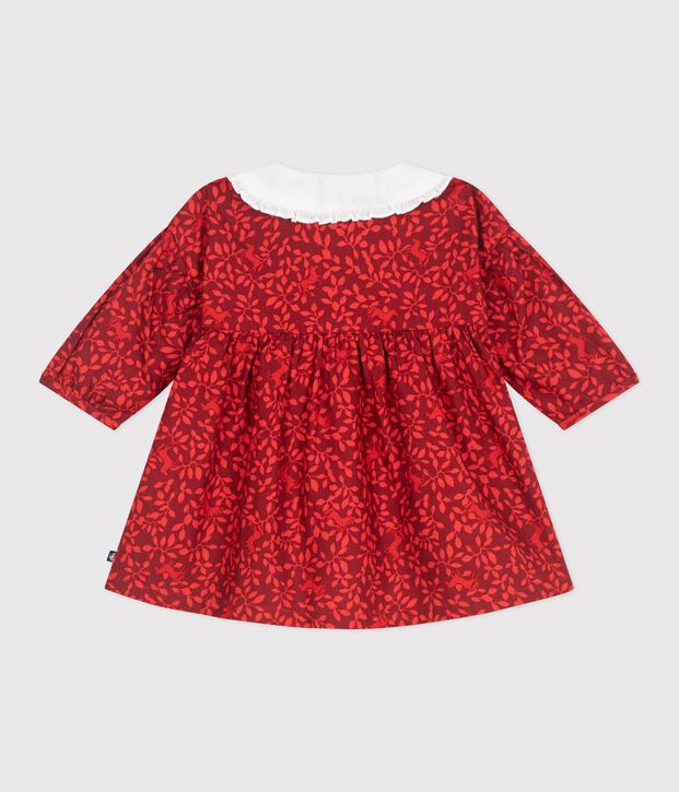 Vestido de algod&oacute;n estampado de manga larga con cuello bordado para beb&eacute; rojo/rojo