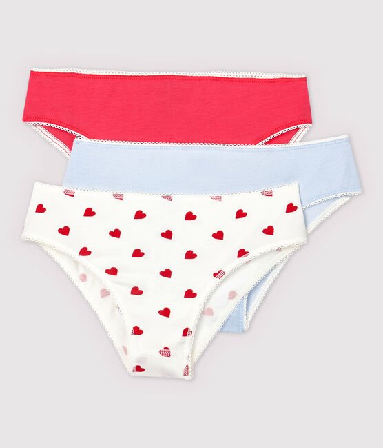 Lote de 3 braguitas de corazón rojo de algodón ecológico y elastano de chica variante 1