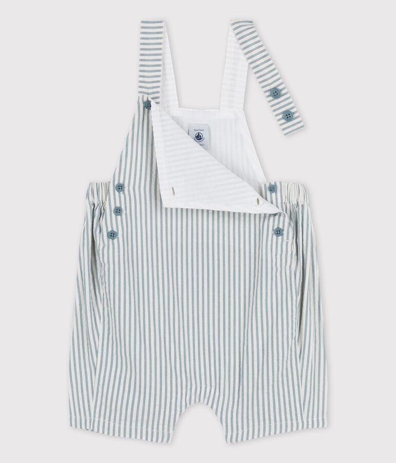 Peto corto de tejido milrayas para beb&eacute; verde/blanco