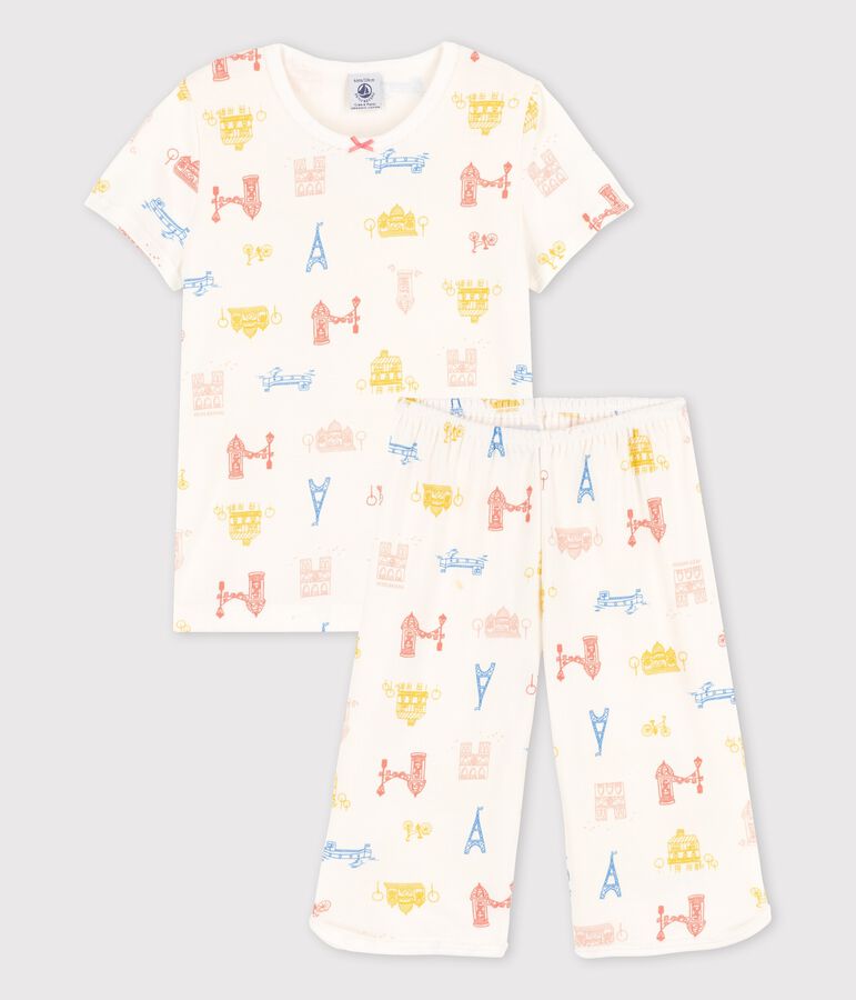 Pijama de Par&iacute;s de algod&oacute;n de ni&ntilde;a blanco MARSHMALLOW/blanco MULTICO