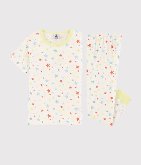 Pijama con estrellas de colores de algodón ecológico de niño blanco MARSHMALLOW/blanco MULTICO
