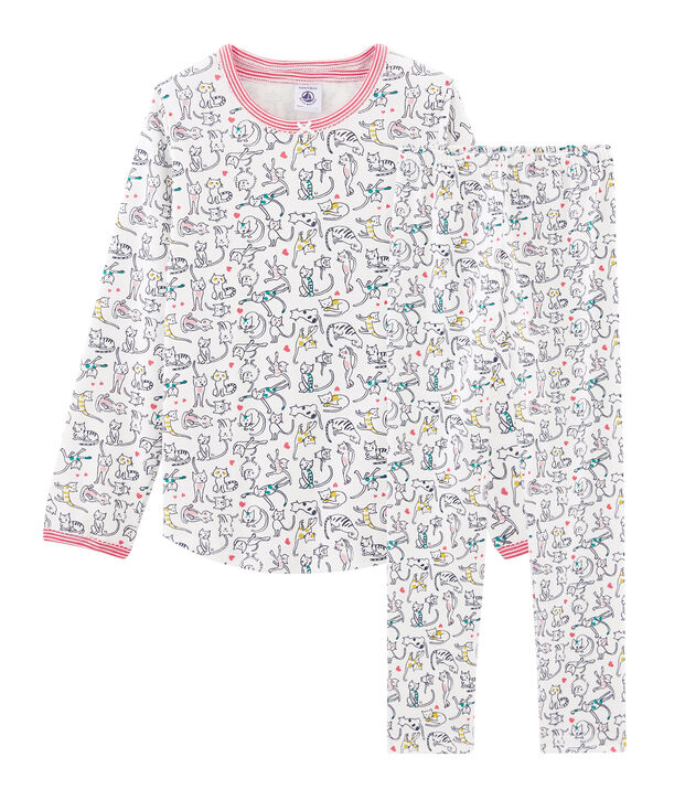 Pijama de punto para ni&ntilde;a blanco/multicolor