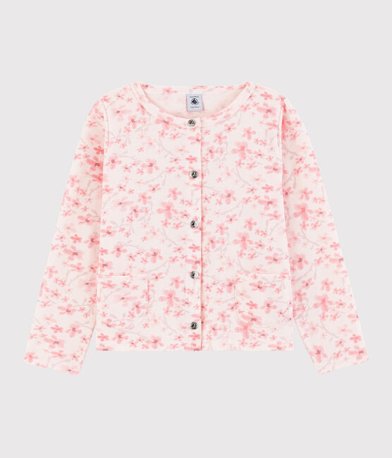 Rebeca de punto de piqué de niña rosa FLEUR/blanco MULTICO