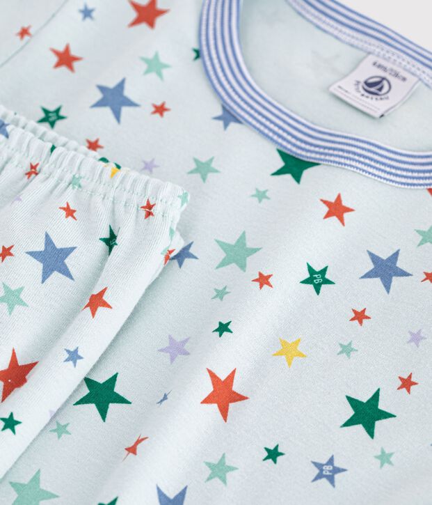 Pijama infantil de algod&oacute;n de manga corta y pierna larga con estampado azul/multicolor