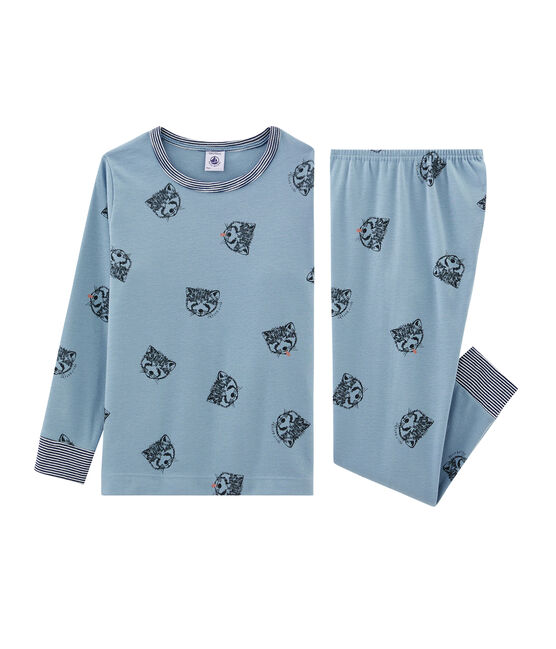 Pijama de punto para niño azul ACIER/blanco MULTICO