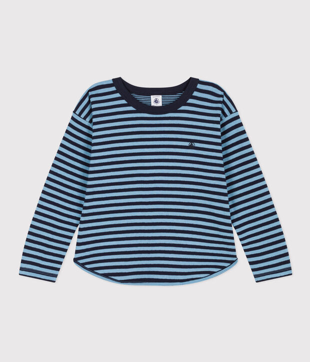 Camiseta de manga larga de tejido t&uacute;bico de ni&ntilde;o azul/azul