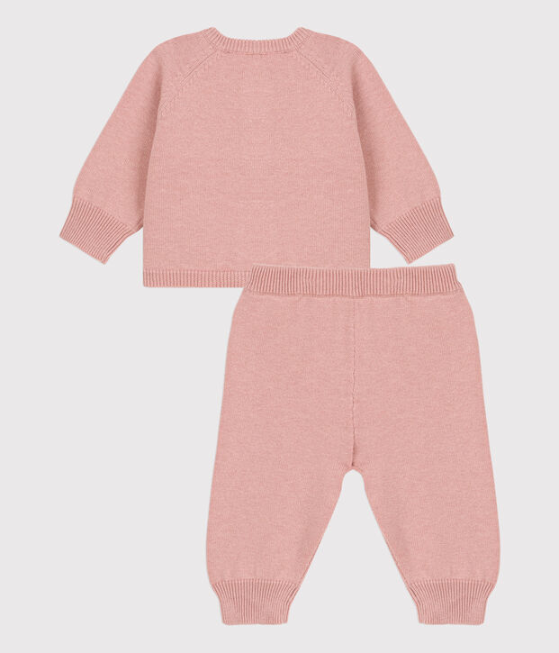Conjunto de 2 prendas de beb&eacute; de tejido de punto de lana y algod&oacute;n rosa
