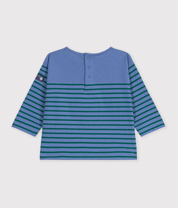Camiseta de manga larga a rayas de algod&oacute;n para beb&eacute; azul/verde