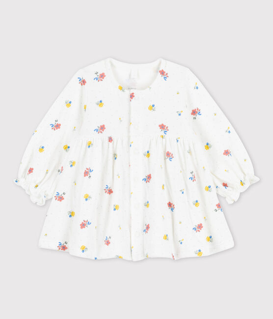 Vestido con estampado de flores de tejido túbico ecológico de bebé blanco MARSHMALLOW/blanco MULTICO