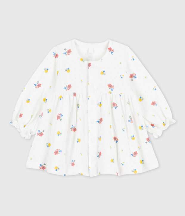 Vestido con estampado de flores de tejido t&uacute;bico ecol&oacute;gico de beb&eacute; blanco/multicolor