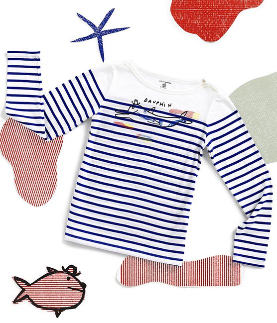 Camiseta marinera de mujer Serge Bloch blanco MARSHMALLOW/azul PERSE