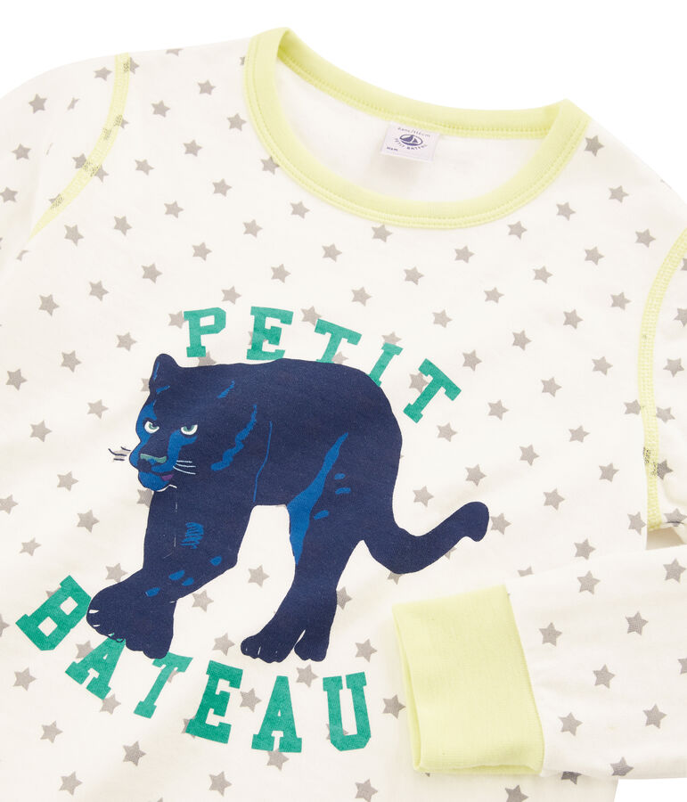 Pijama de tela t&uacute;bica para ni&ntilde;o blanco/gris